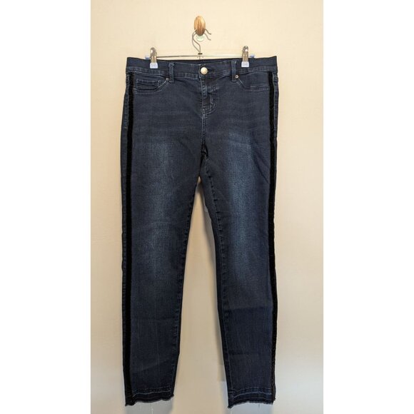 Juicy Couture Womens Dark Wash Skinny Jeans Size 12 Frayed Hem Stretch Denim - Picture 1 of 6